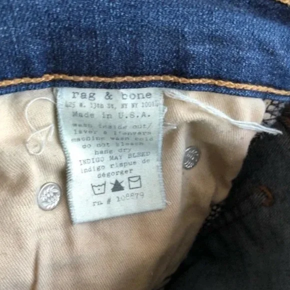 Rag & Bone Comfy Mid Rise Casual Skinny Leg Fit Denim Jeans Pants Blue - Picture 9 of 12